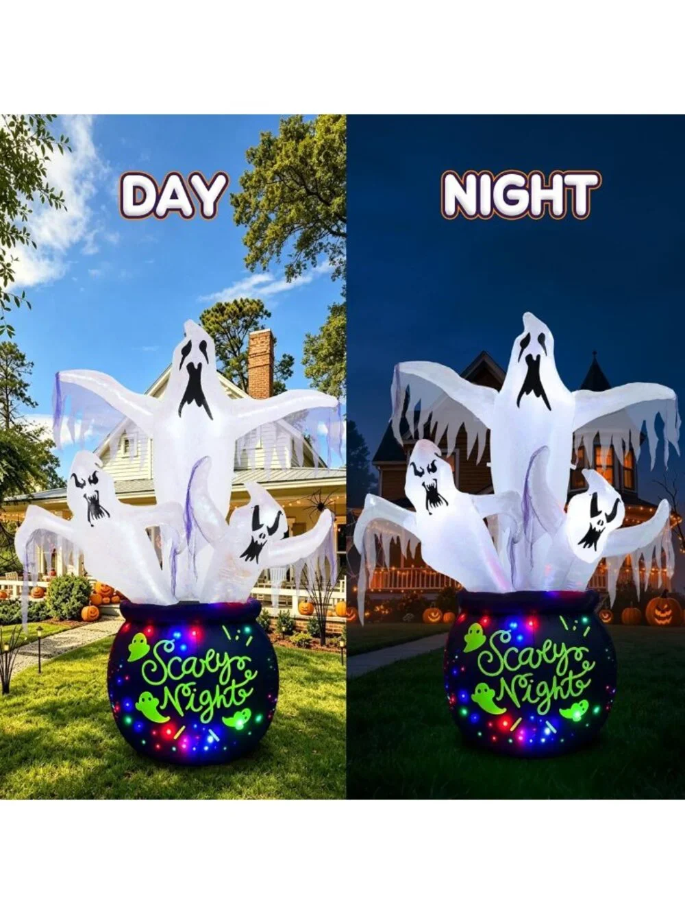 8FT Outdoor Halloween Inflatable Ghost Decoration with LED Lights - Spooky Fun!